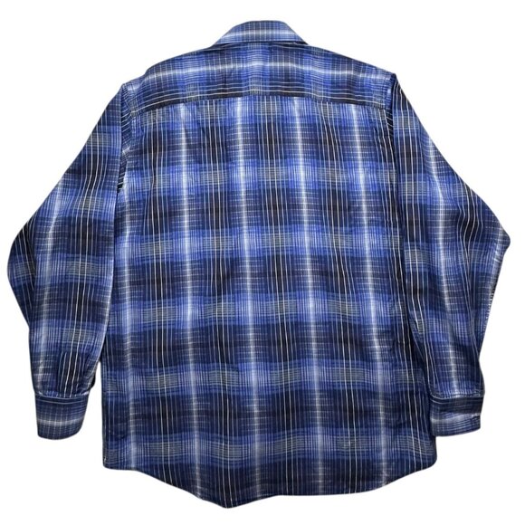 Bugatchi Uomo Mens Classic Fit Long Sleeve Button-Up Shirt Blue Plaid Collar - Picture 3 of 7